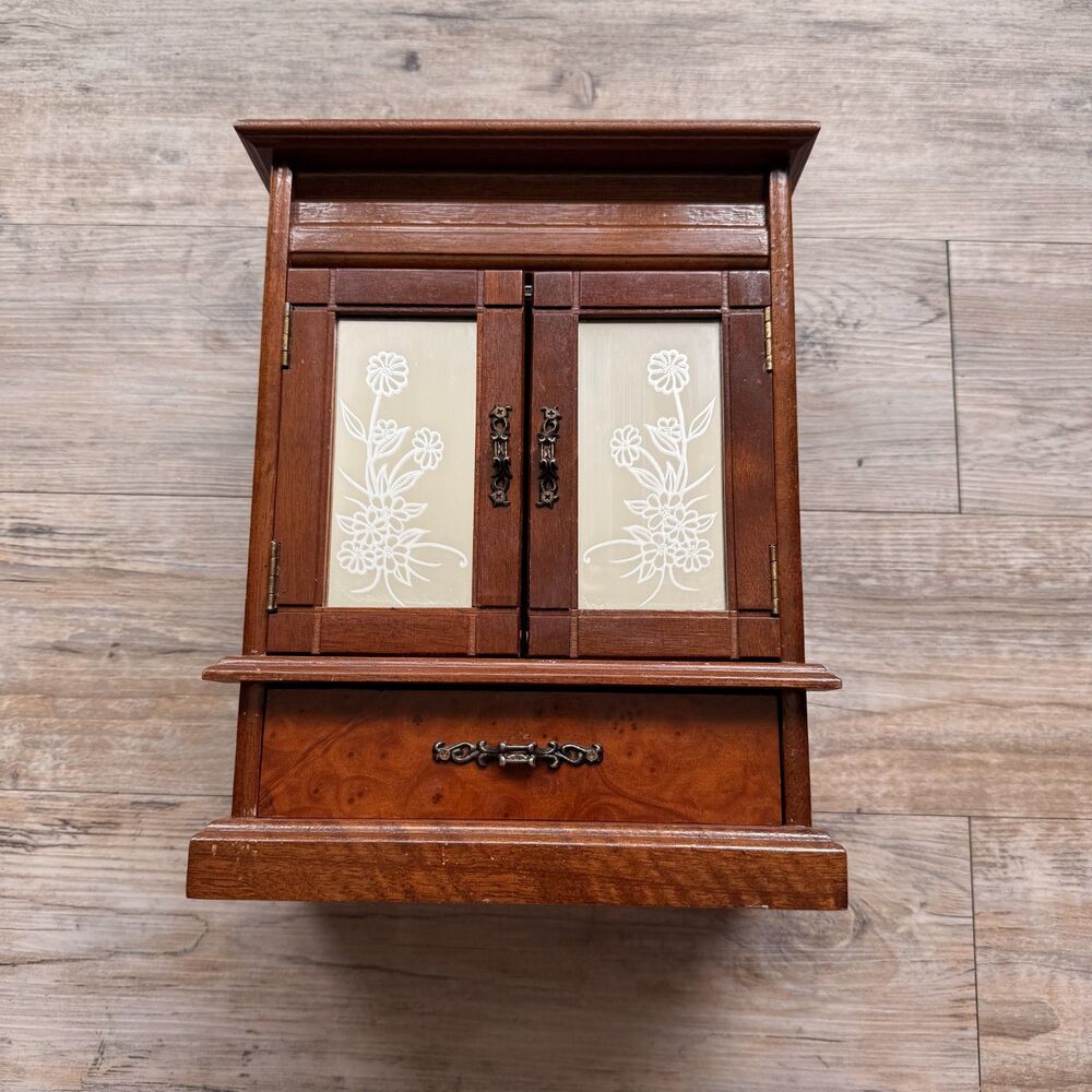 Vintage Rosalco “The Commodore Collection” Wooden Jewelry Box Cabinet Taiwan